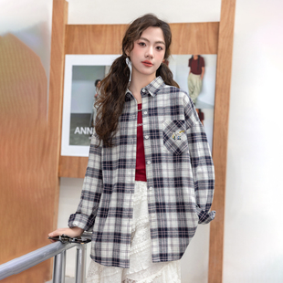 骄骄虎女童洋气格子衬衫2026春装新款初中生高中生薄外套衬衣9070