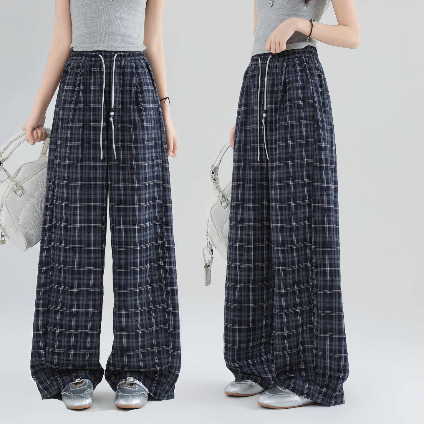 女童夏季薄款格子裤骄骄虎2026新款初中生高中生直筒休闲裤子9209