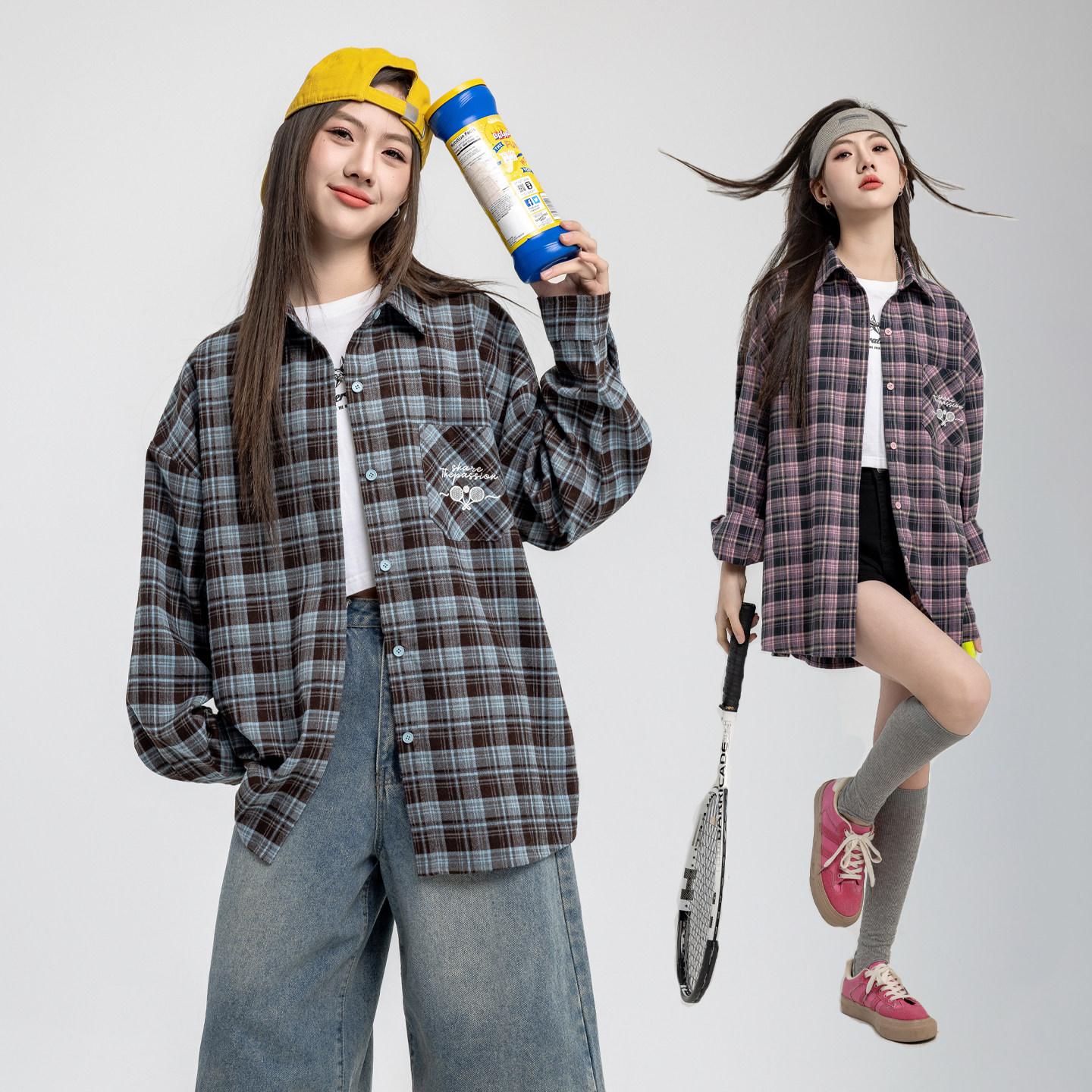 骄骄虎女童春款薄外套2026新款初中生高中生洋气格子衬衫衬衣9113