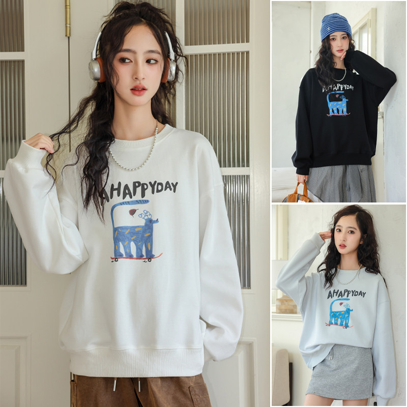 女童卫衣骄骄虎2025春秋新款初中生高中生圆领内搭上衣打底衫7340