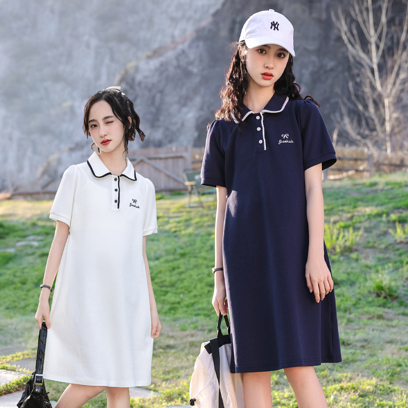 骄骄虎女大童夏季连衣裙2025新款初中生学院风polo裙珠地棉潮7127