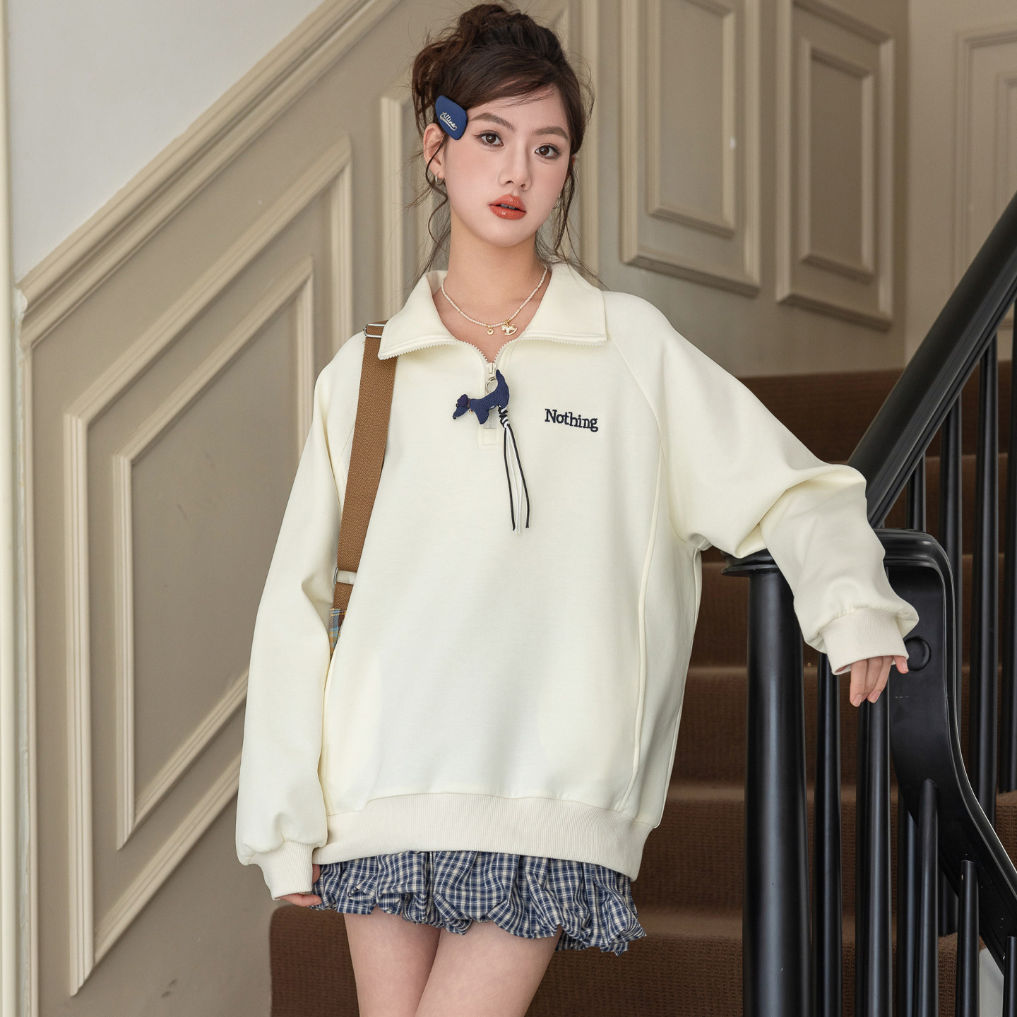 女童卫衣春季新款骄骄虎2026初中生高中生polo领休闲内搭上衣9055