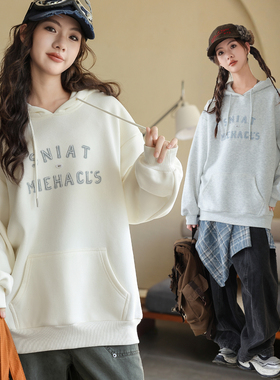 骄骄虎女大童加绒卫衣2025冬季新款初中生连帽一体绒帽衫上衣7469