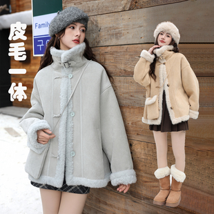 骄骄虎女大童皮毛一体加绒加厚外套2025冬季新初中生羊羔毛潮7562