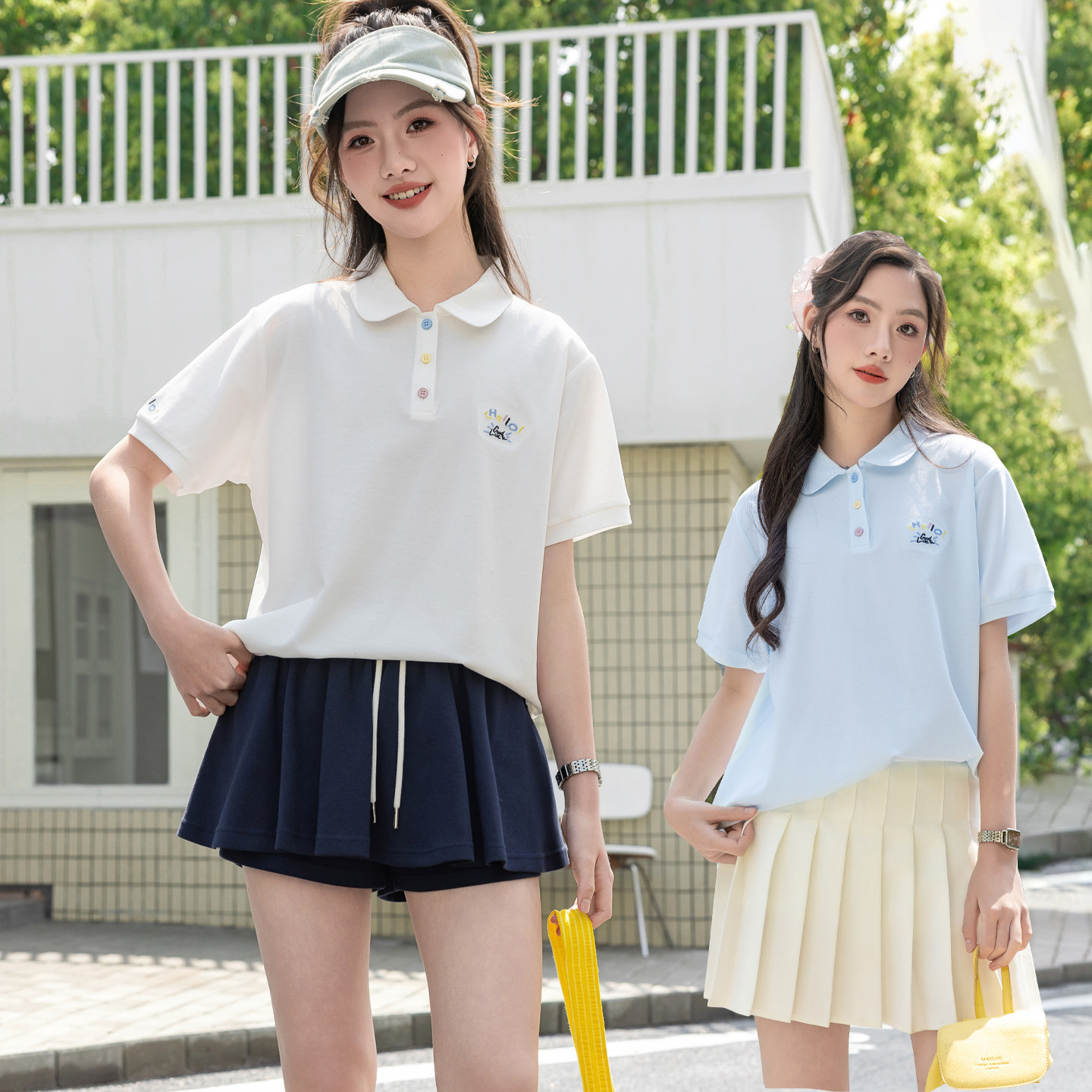 女童夏季新款短袖polo领骄骄虎2026新款初中生学生学院风上衣9186