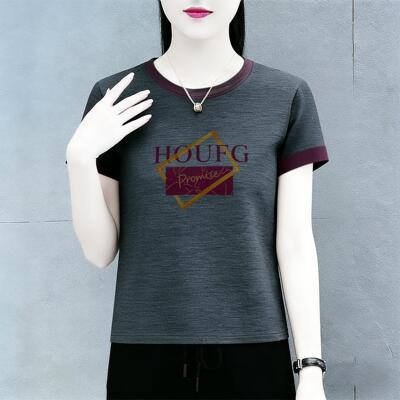 2026新款时尚洋气撞色圆领正肩短袖t恤女显瘦上衣打底衫夏季休闲