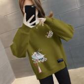 清仓外贸捡漏加绒加厚卫衣女士圆领秋宽松中老年妈妈上衣外套韩版