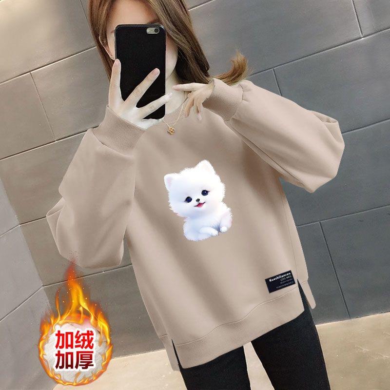 小个子时尚百搭加绒加厚卫衣女秋冬季新款oversize宽松薄款上衣潮