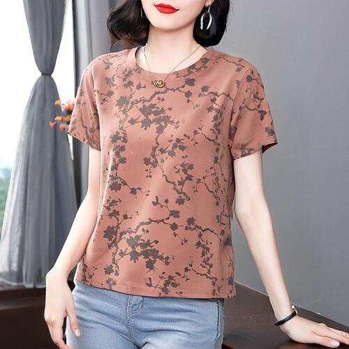 清仓捡漏~高档水墨风短袖印花t恤女中老年宽松显瘦洋气减龄上衣