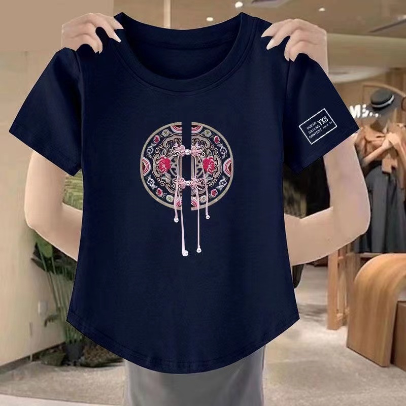 夏季新款国风时尚潮流短袖新中式遮肉遮肚百搭爆款T恤女装上衣女