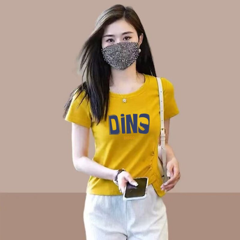 捡漏简约休闲妈妈T恤女2026夏季韩版修身显瘦印花圆领短袖上衣潮