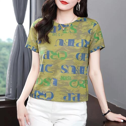 上新~2026中年妈妈字母印花短袖T恤女夏季凉感减龄气质休闲上衣