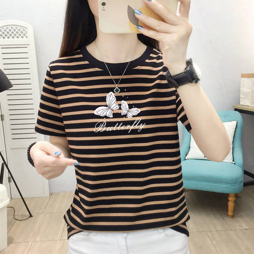 清仓条纹t恤女短袖2026夏季新款宽松上衣ins韩版圆领大码T恤洋气