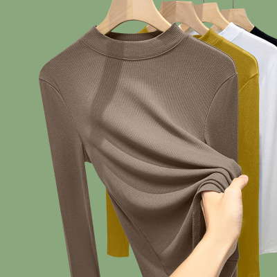 清仓妈妈装中老年半高领打底衫女内外穿秋衣大码中领螺纹长袖上衣