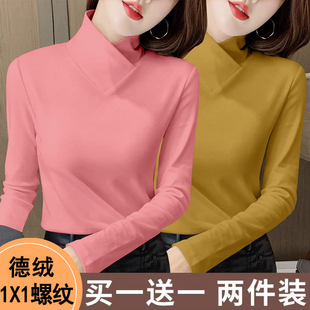 外贸妈妈装 修身 内搭长袖 t恤女上衣服 中老年德绒半高领保暖打底衫