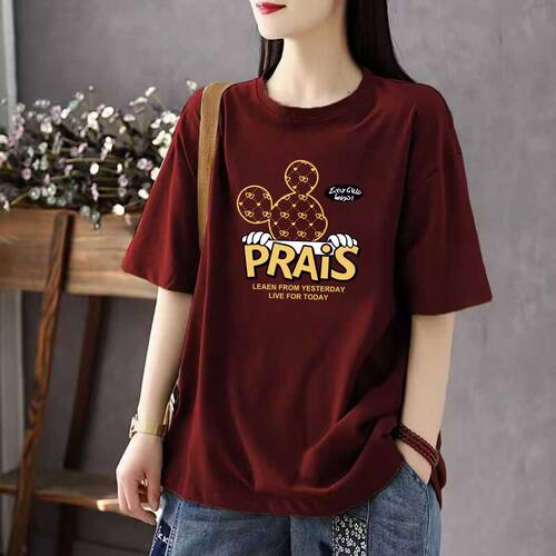 短袖t恤女宽松显瘦遮肚减龄印花高级感品牌专柜撤货夏季新款上衣