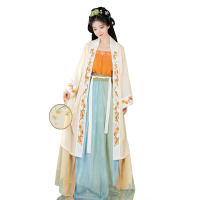 佐馨原创正品汉服女好柿连连宋制四件套对襟褙子百褶裙日常春夏