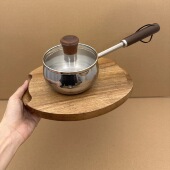 三层钢304不锈钢泼油小锅木柄热油锅婴儿辅食锅专用调料锅燃气炉