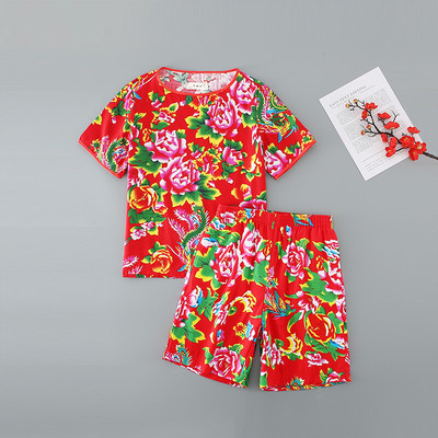 东北大花布时尚薄款女T恤短裤套装 夏季运动宽松短袖上衣休闲裤潮