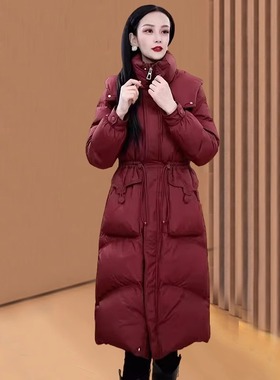 高端气质洋气时尚红色棉服女冬季2025新款妈妈高级时尚中长款外套