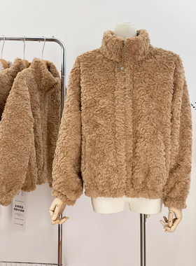 张贝贝ibell轻奢感环保毛仿皮草保暖毛绒外套女宽松保暖拉链外套
