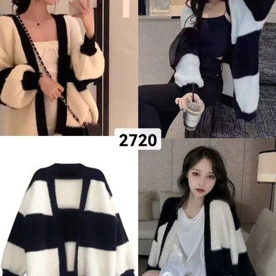 高质量版本软糯水貂绒条纹开衫毛衣