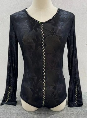 优选舞蹈服e秋新款伦巴舞上衣提花连裆广场舞服装女吉特巴交谊舞