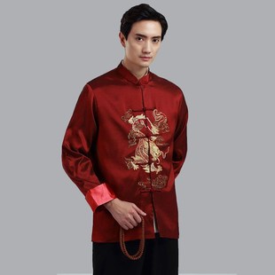 外u套中国风丝绸男装 男长袖 上衣喜庆司仪舞台表 绣龙唐装 优选男士