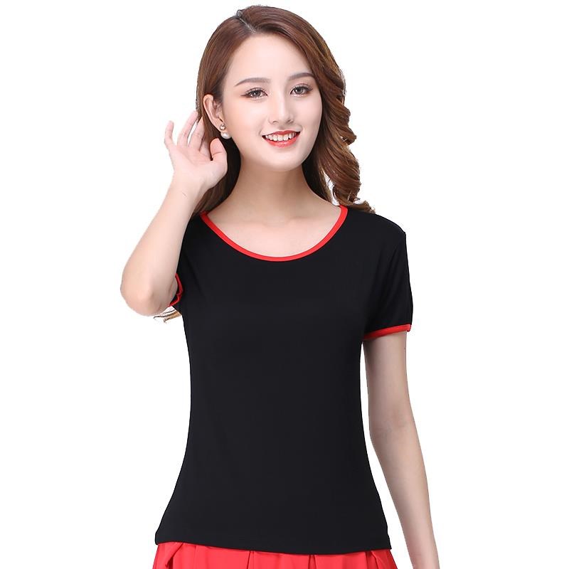 新选新款广场舞服装女上衣莫代y尔纯色跳舞衣短袖春夏季圆领舞蹈