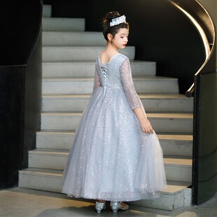 优选儿童礼服女童生日公主裙哲思灰D色花童婚纱小主持人演出服钢