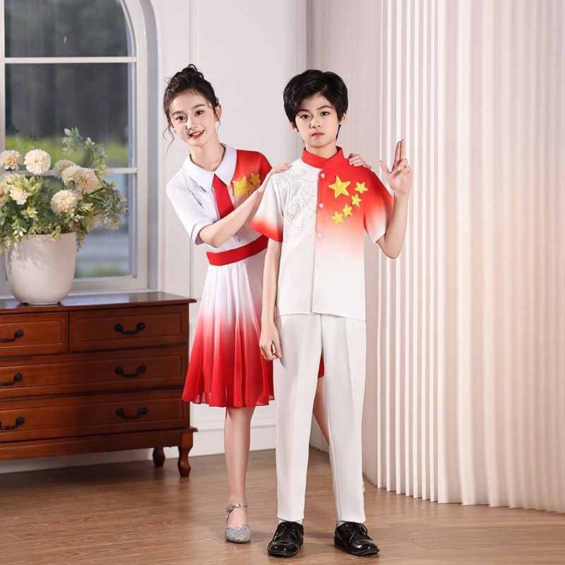 新选儿童大合唱演出服装中小学z生演讲礼服爱祖国诗歌朗诵比赛表