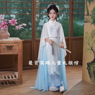 优选中国风女童h汉服古筝演出服中式 合唱表 礼服考级民乐儿童水袖