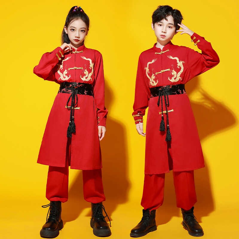 新选儿童中国风演出服国潮舞蹈表演服运动会街舞爵士舞.武术服龙