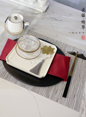 精选新中式黑g白红色陶瓷餐盘餐垫摆件组合样板房间酒店U会所餐厅