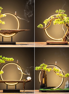 精选新中式d禅意摆件底座风化实木家居摆件客厅办公室玄关书房铁