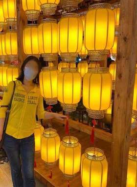 精选仿古灯笼串古l风装饰中国风发光黄红色灯笼墙吊灯走廊户外拍