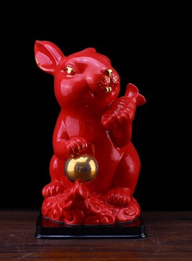 优选红色陶c瓷十二生肖摆件全套鼠牛虎兔龙蛇马羊猴鸡狗猪整套摆