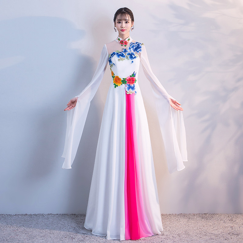 新选合唱团礼服新款古筝舞v蹈服装中老年大合唱演出服长裙女成人
