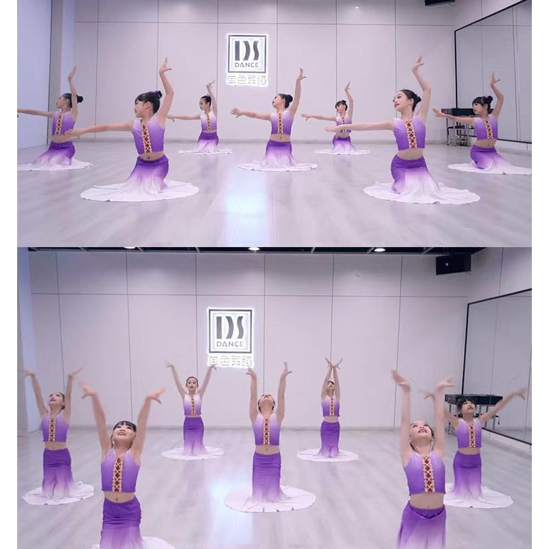 精选新款儿童傣族舞蹈演出服女童少儿民族表演O服练功裙弹力包臀