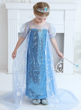 优选冰雪奇缘g公主裙艾莎爱莎女童儿童爱沙艾沙夏季生日衣服elsa
