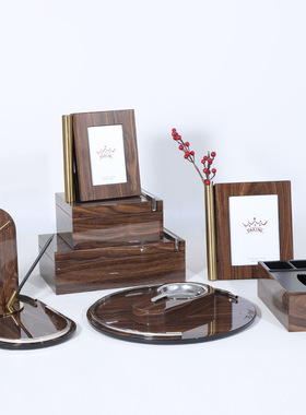 精选新中式风格深棕色钢琴烤漆多功能时钟家居样板房办.公桌面实