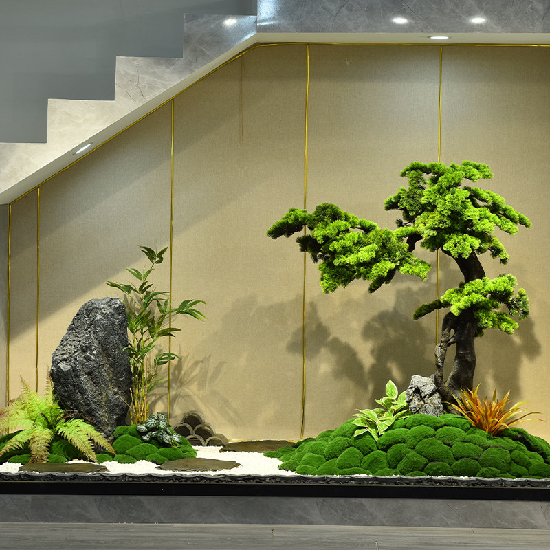 精选室内摆件新中式楼梯下造景t装饰G摆饰仿真绿色植物迎客松假山,家居饰品,户外/庭院摆件,淘宝优惠券,粉丝福利购,淘宝优惠卷