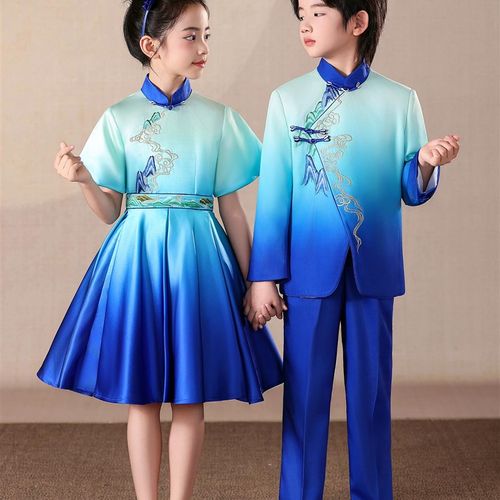 优选儿童合唱服中国风主持人礼服诗歌朗诵K中小学生表演服合唱团
