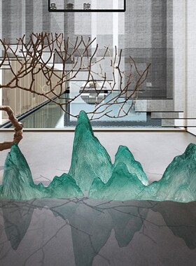 精选新中式透明树脂假山摆件仿真石头造景客厅酒店售楼.处别墅景