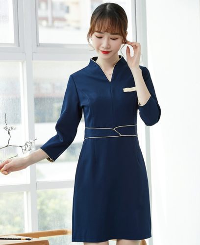 优选秋冬美容师工作服女美容院高端养生馆M足浴技师气质连衣裙服