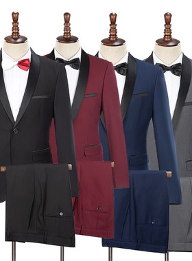 优选青果领男士西服套装新郎结婚主持人司仪礼服艺U考舞台合唱演