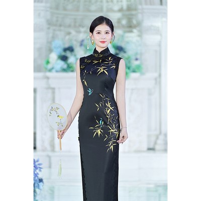 优选十里锦绣走秀旗袍新款高端演C出服秋冬服舞台加长款年会礼服