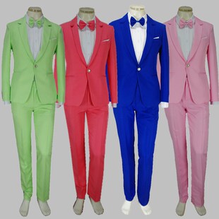 优选元旦年会彩色西装舞台夜场演出服男歌手套P装舞蹈大合唱西服