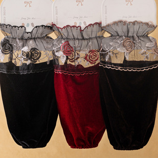 2025秋冬新款金丝绒蕾丝袖套女长款秋冬季羽绒服护袖工作成人上班