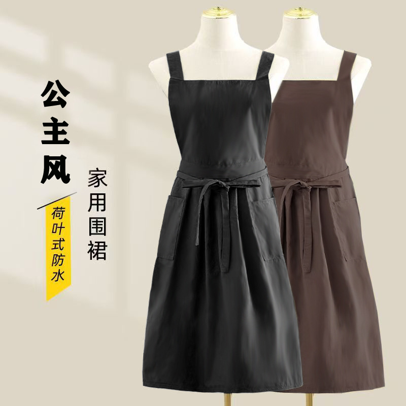 欧美风女围裙厨房家用防泼水加长围腰咖啡厅花店美甲店工作服